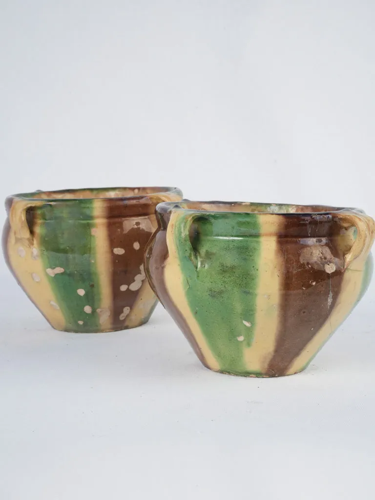 19th-century pair of Anduze flower pots w/ 4 handles 6"