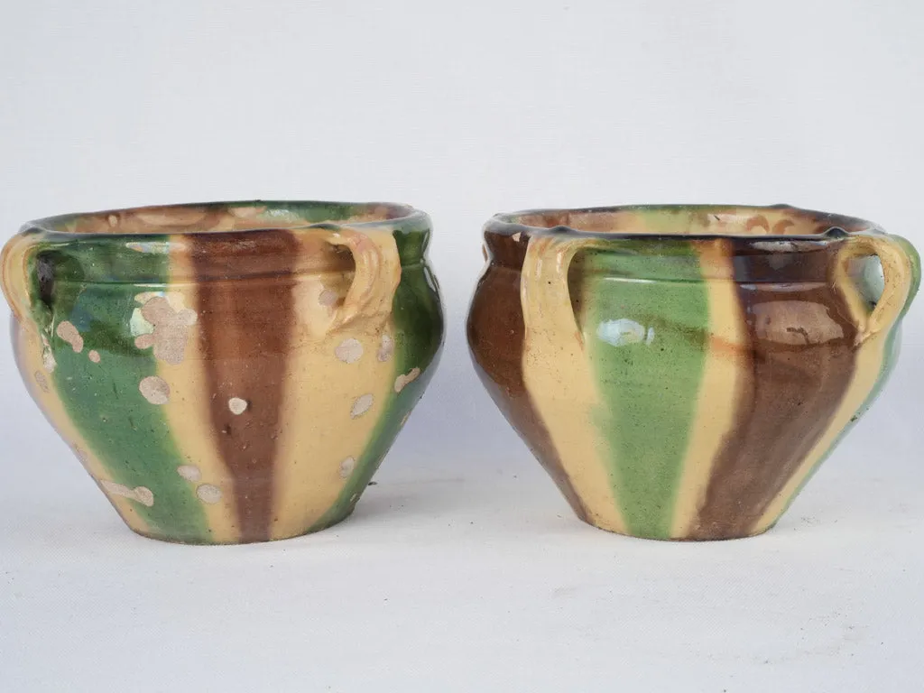 19th-century pair of Anduze flower pots w/ 4 handles 6"