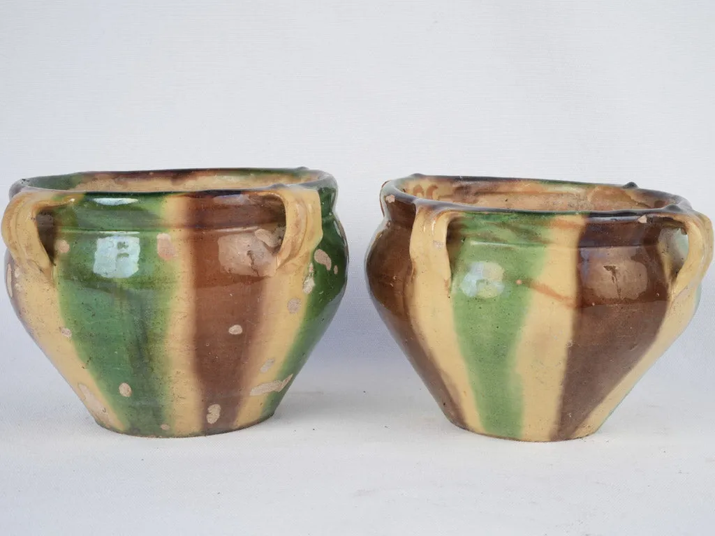 19th-century pair of Anduze flower pots w/ 4 handles 6"