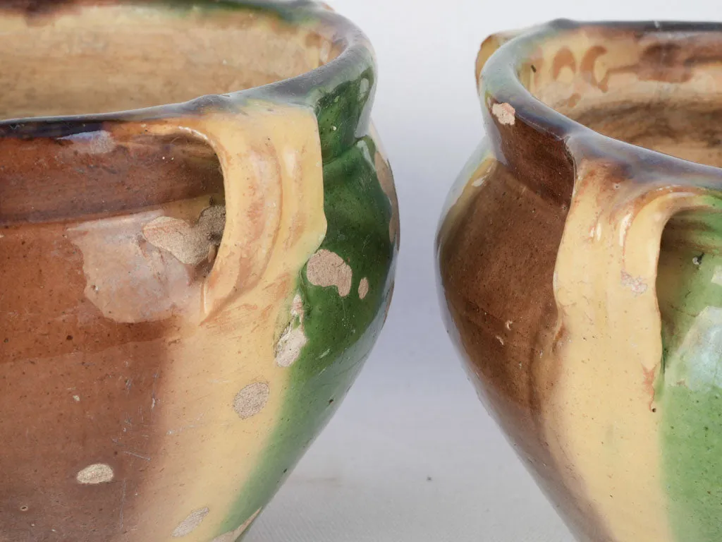 19th-century pair of Anduze flower pots w/ 4 handles 6"