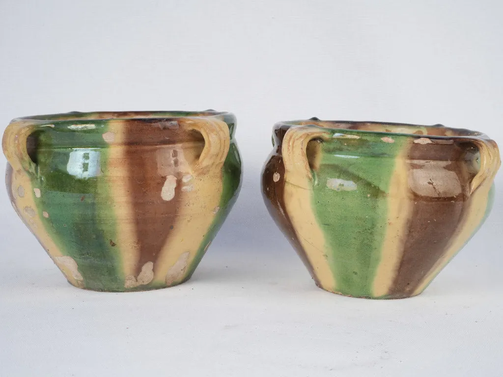 19th-century pair of Anduze flower pots w/ 4 handles 6"