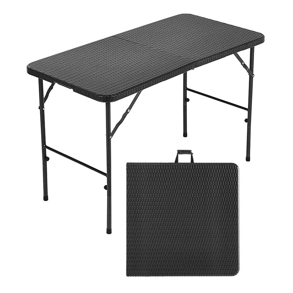 3ft W Rectangular Black Folding Table Rattan Plastic for Outdoor