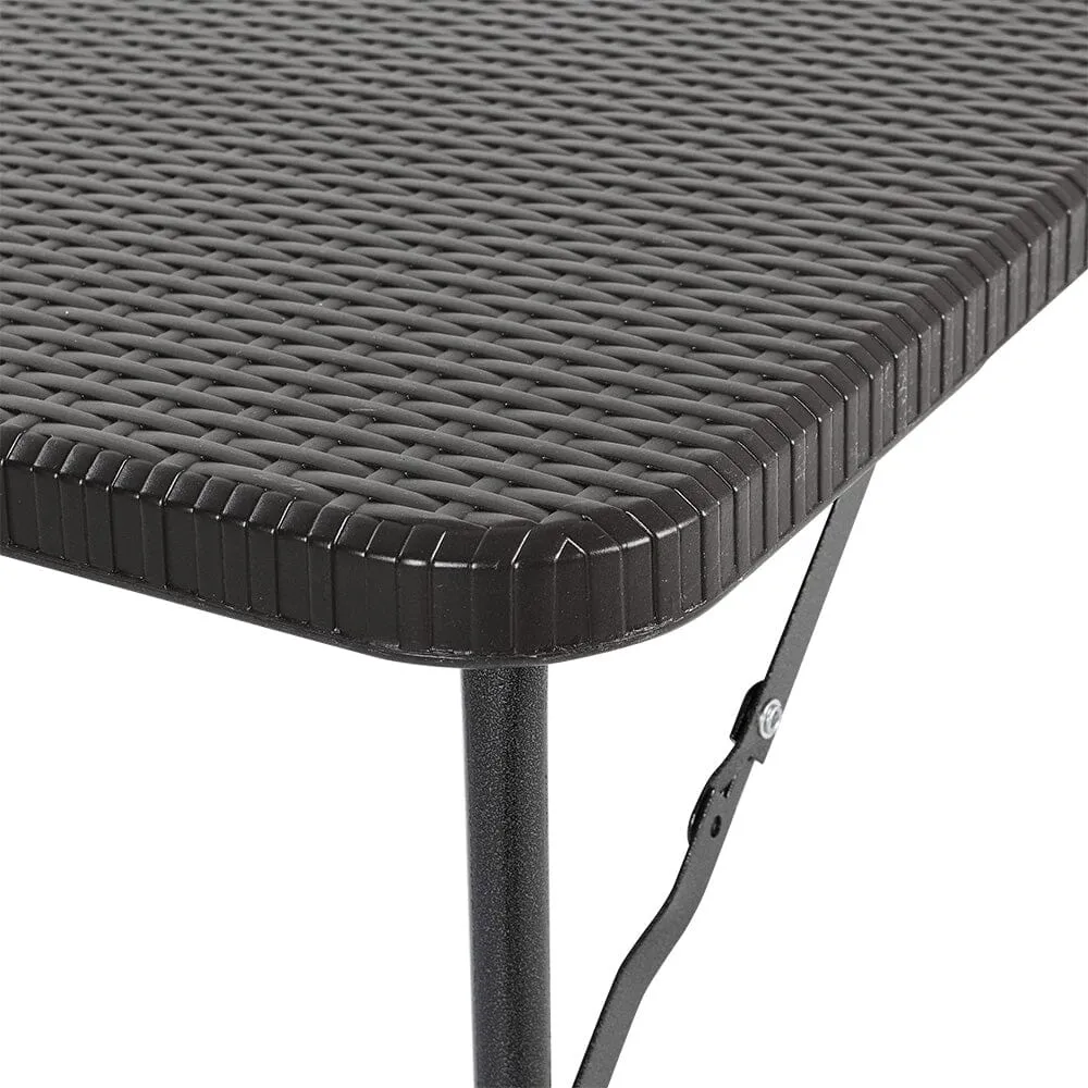 3ft W Rectangular Black Folding Table Rattan Plastic for Outdoor