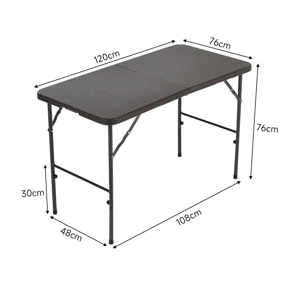 3ft W Rectangular Black Folding Table Rattan Plastic for Outdoor