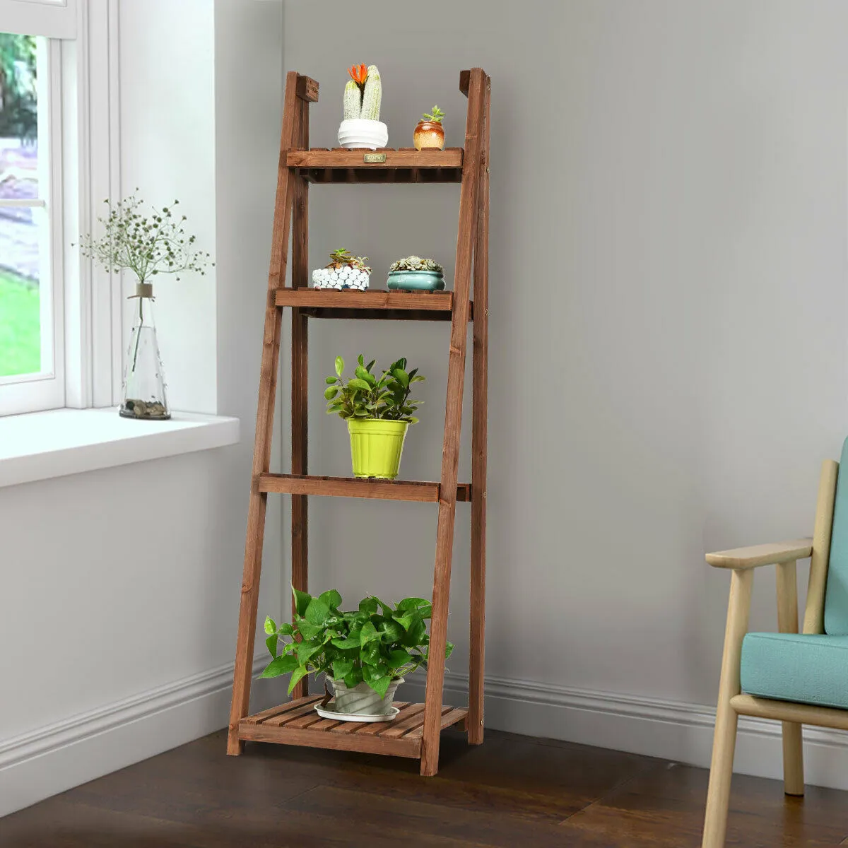 4 Tier Wooden Folding Plant Stand / Display Stand