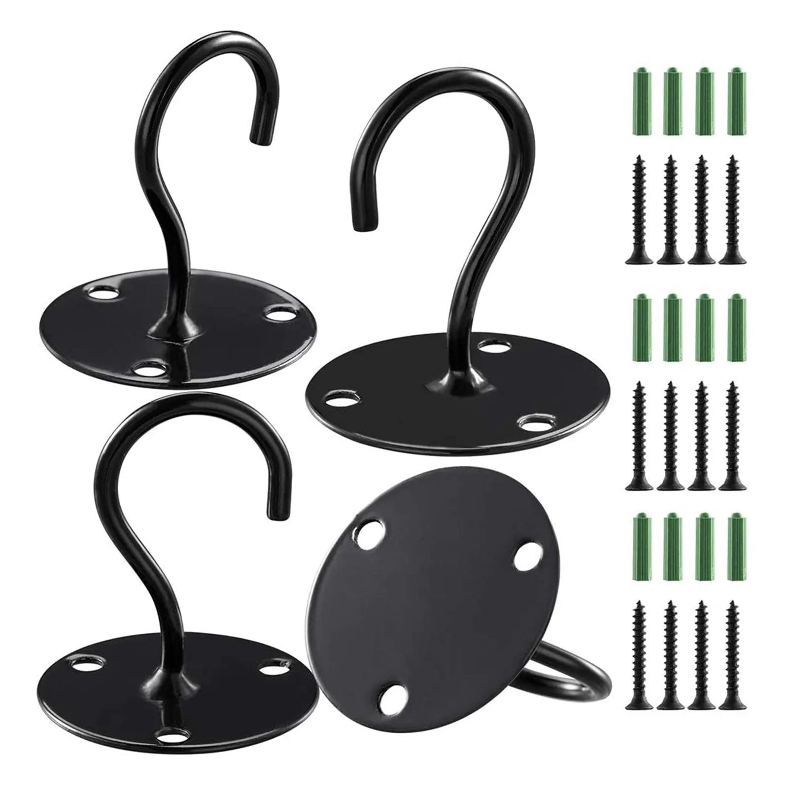 4Pcs Metal Ceiling Wall Plants Lantern Hanging Hooks-Black