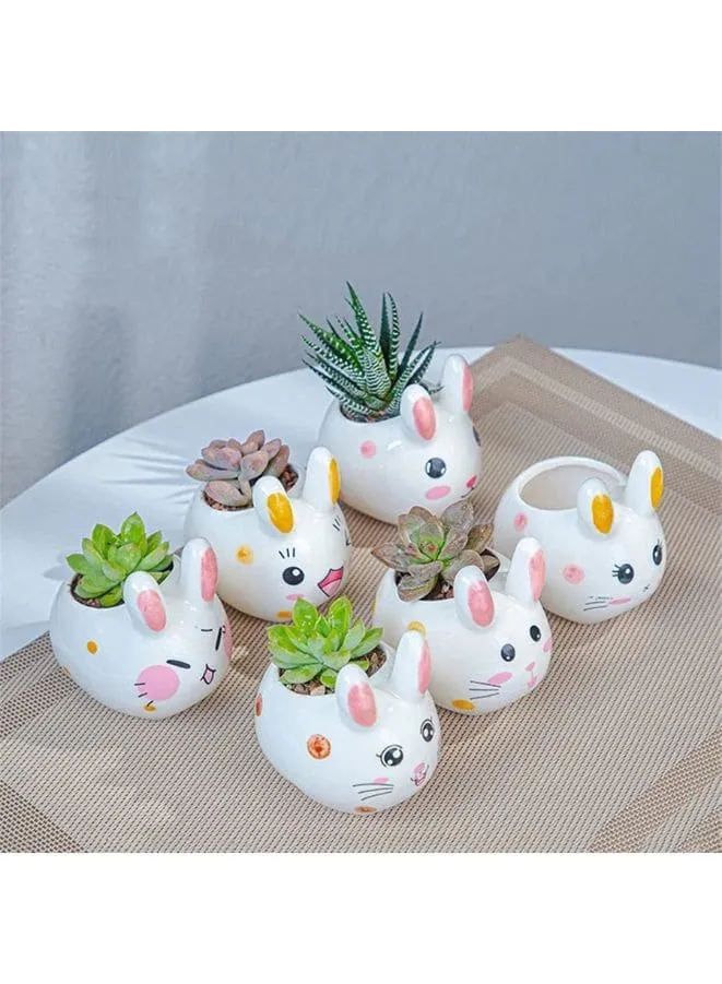 6 Pcs Lovely Cartoon Rabbit Succulent Ceramic Indoor Flower Pots, Cute Animal Mini Green Plant Pot for Living Room Interior Design Fairy Gardening (Plants NOT Included)