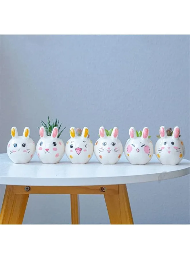 6 Pcs Lovely Cartoon Rabbit Succulent Ceramic Indoor Flower Pots, Cute Animal Mini Green Plant Pot for Living Room Interior Design Fairy Gardening (Plants NOT Included)