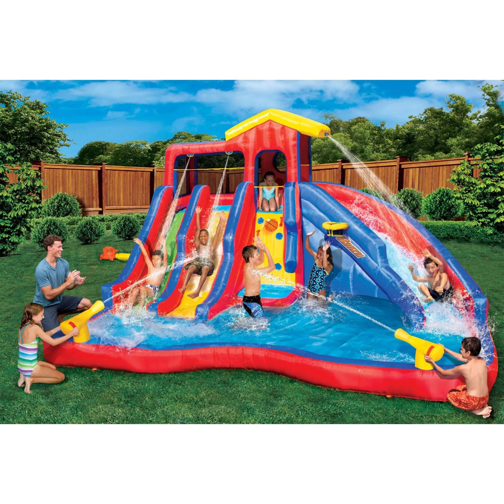 Banzai Hydro Blast Kids Inflatable Backyard Waterpark Activity Pool Play Center