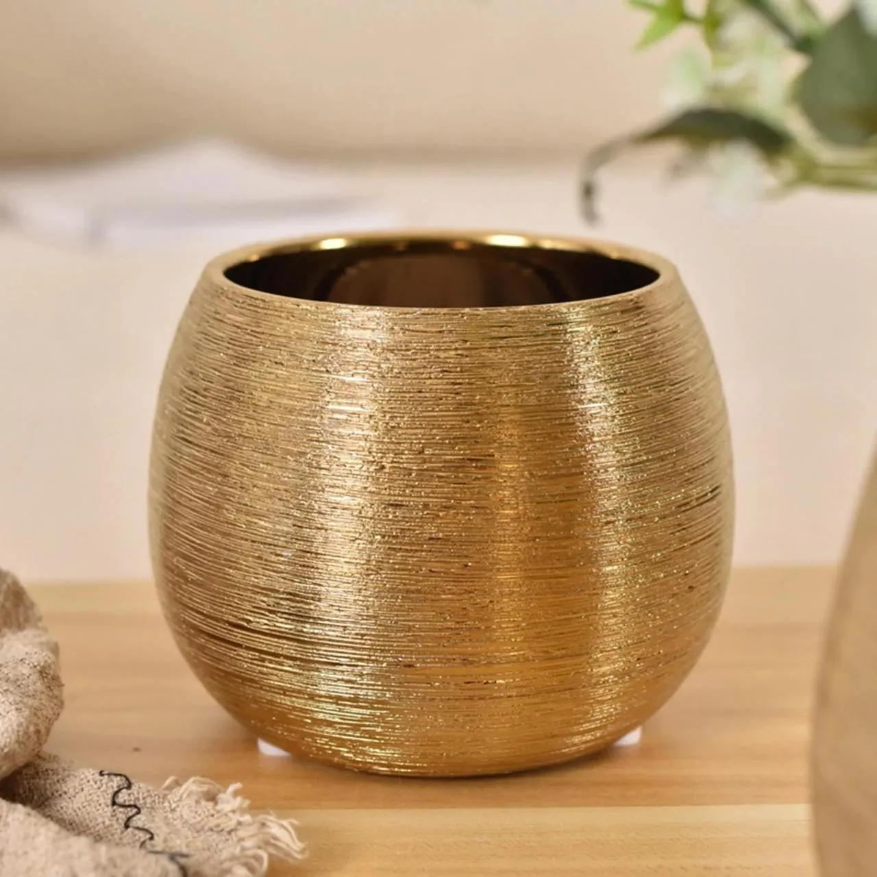 Brushed Golden Vase Round Flower Pot