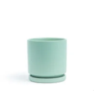 Cylinder Pot w Saucer- Sea Glass