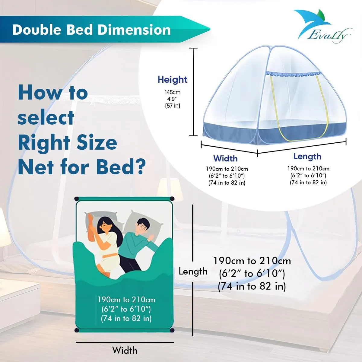 Evafly Foldable Mosquito Net (Size : Double Bed) (Blue)