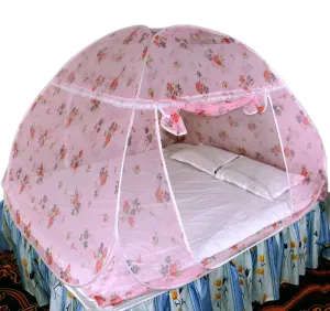 Healthy Sleeping Foldable Polyester Double Bed Mosquito Net (Light Pink)