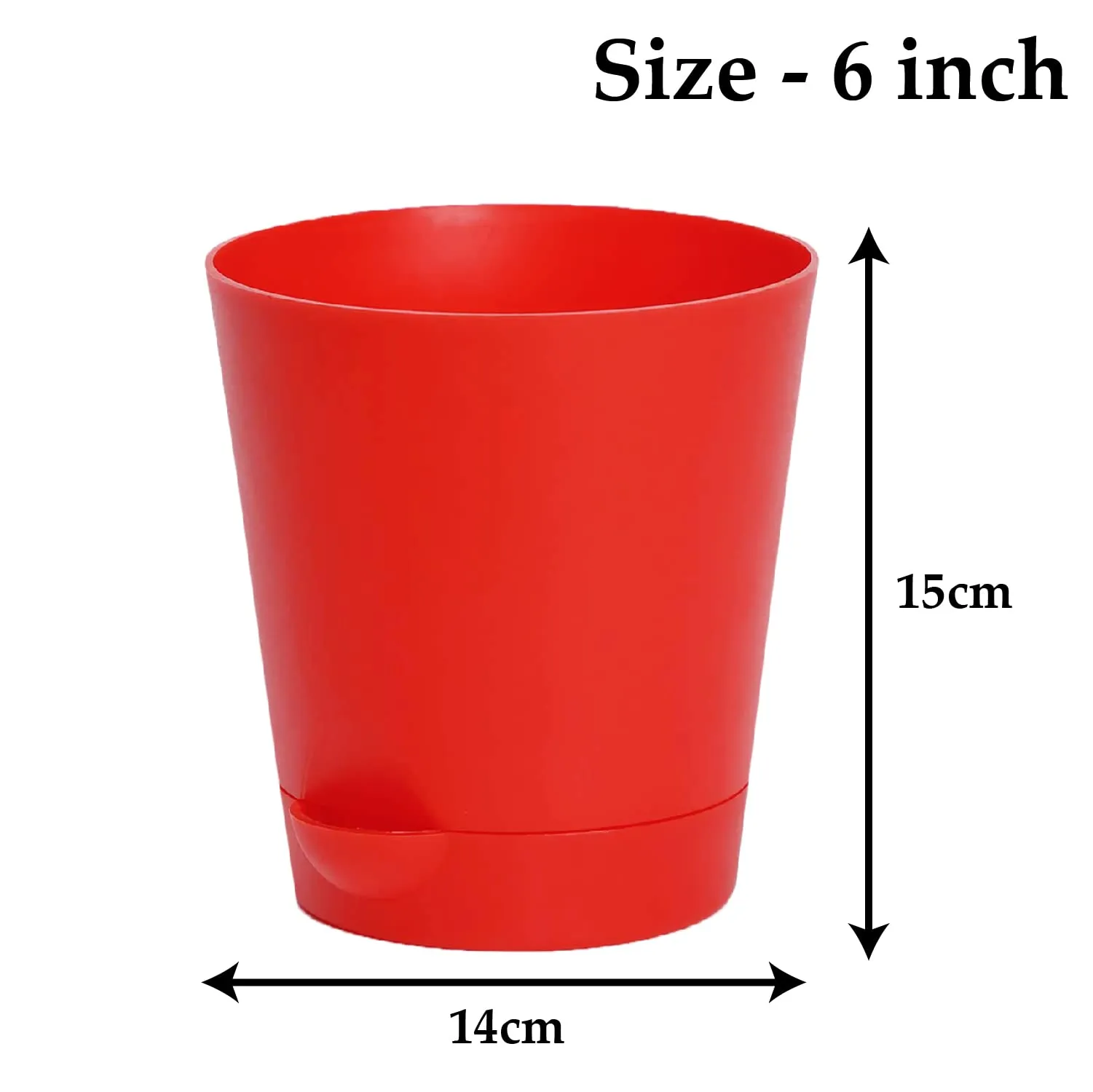 Heart Home Plastic Titan Pot|Garden Container for Plants & Flowers|Self-Watering Pot with Drainage Holes,6 Inch (Red)