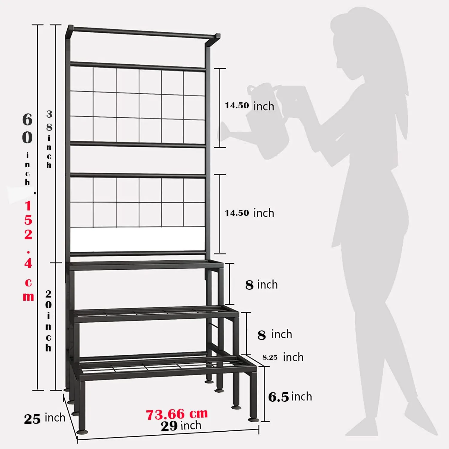 IRON LANDS SOLID 3 TIER Hanging Plant Stand Planter Shelves Flower Pot Organizer Rack Multiple Flower Pot Display Holder Shelf Indoor Outdoor Planter Shelving Unit with Grid Panel