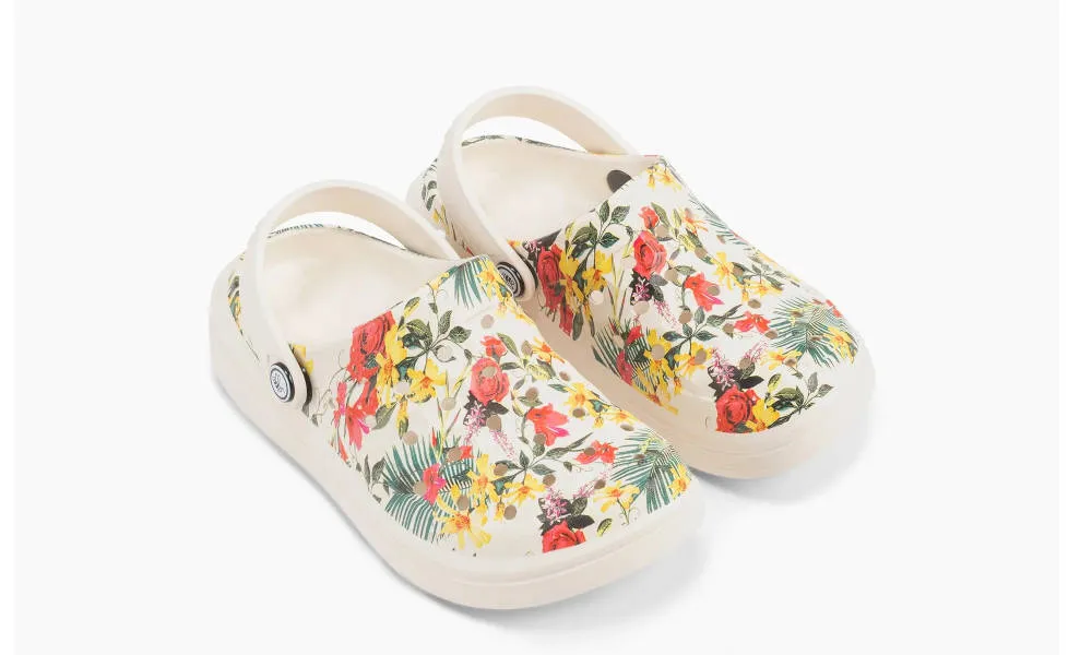 Joybees Kids Girls Varsity Clog Graphic Bone Tropical Floral