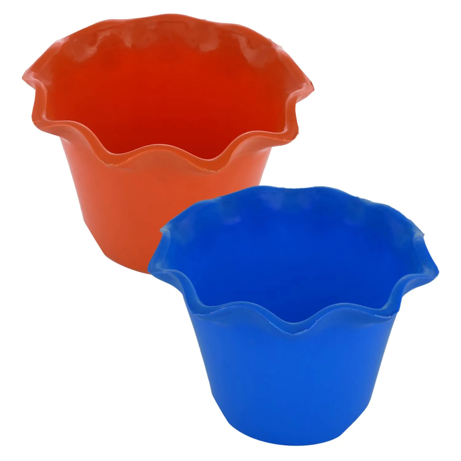 Kuber Industries Blossom Flower Pot|Durable Plastic Flower Pot|Gamla with Drain Holes for Home D cor|Balcony|Garden|8 Inch|Pack of 2 (Blue & Orange)