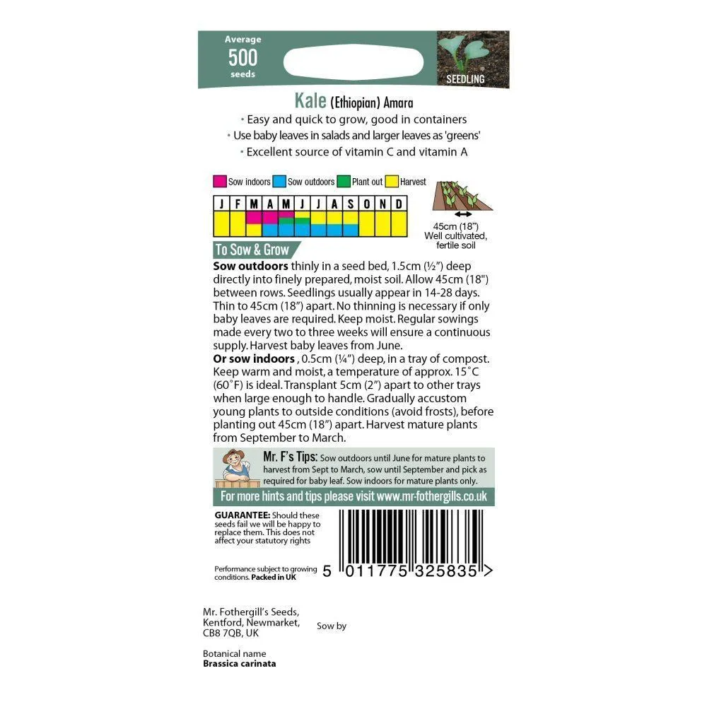 Mr Fothergill's Kale (Ethopian) Amara Seeds
