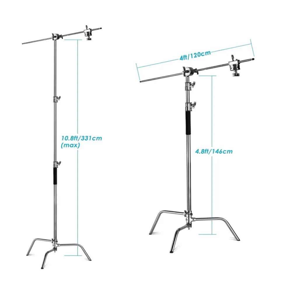 Neewer 20kg Load Silver C-Stand with Boom Arm