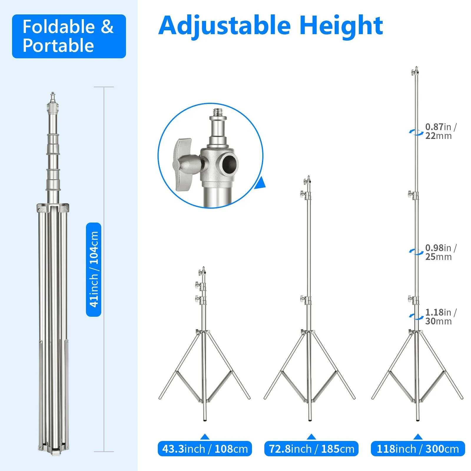 NEEWER 300cm Stainless Steel Photography Light Stand