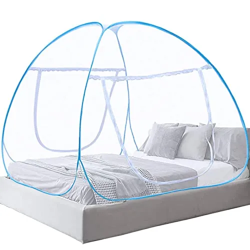 Pegaso Sky Blue Mosquito Net for Double Bed, Foldable, Strong 30GSM, High Durability, Foldable, Corrosion Resistant, Lightweight,PVC Coated Steel - King Size (6 * 6, SkyBlue)