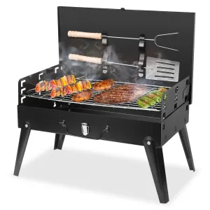 Portable Charcoal Grill - Foldable BBQ Suitcase with Shelf - Ideal for Camping, Picnics, and Garden Grilling