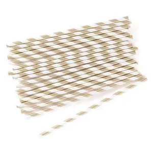 "Sippers" Candy Striped Metallic Print Paper Straws Gold (Pack of 75)