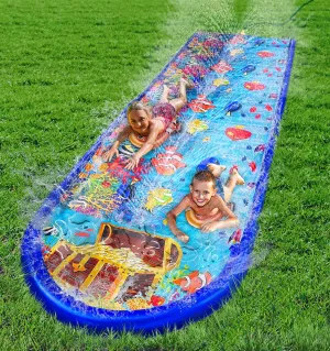 Undersea Water Dual Slip and Slide - 18 Feet X 5 Feet Slip N Slide with Splash Pad and Sprinkler, Water Slide with Inflatable Body Boards - Kids Water Fun