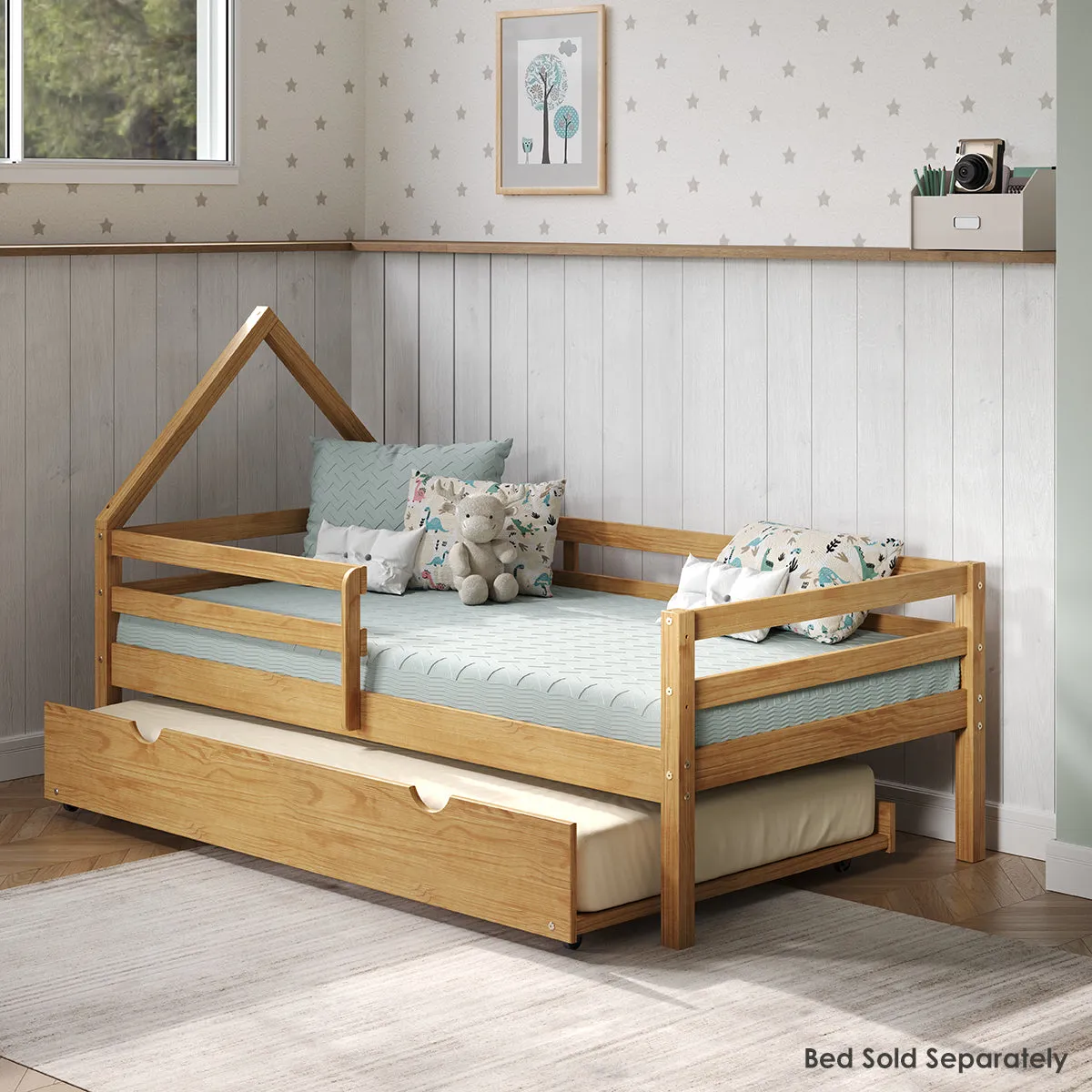 Wood Trundle Twin Bed - Natural